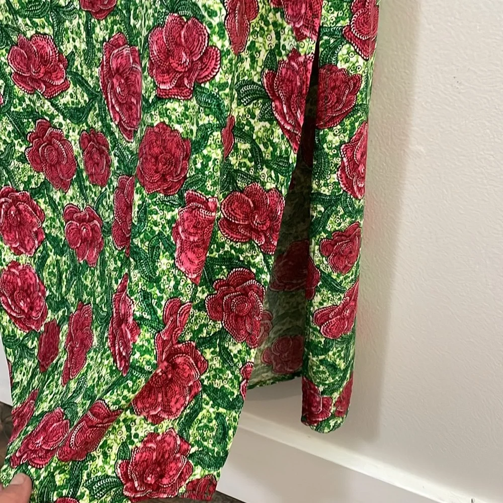 Halogen A-Line Side Slit Midi Skirt In Carmine Roses/Green Womens Size S - Picture 5 of 11